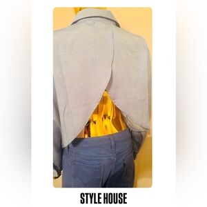 Style House Denim Wash Open Back Button Up Crop Top, Size XL, NWT